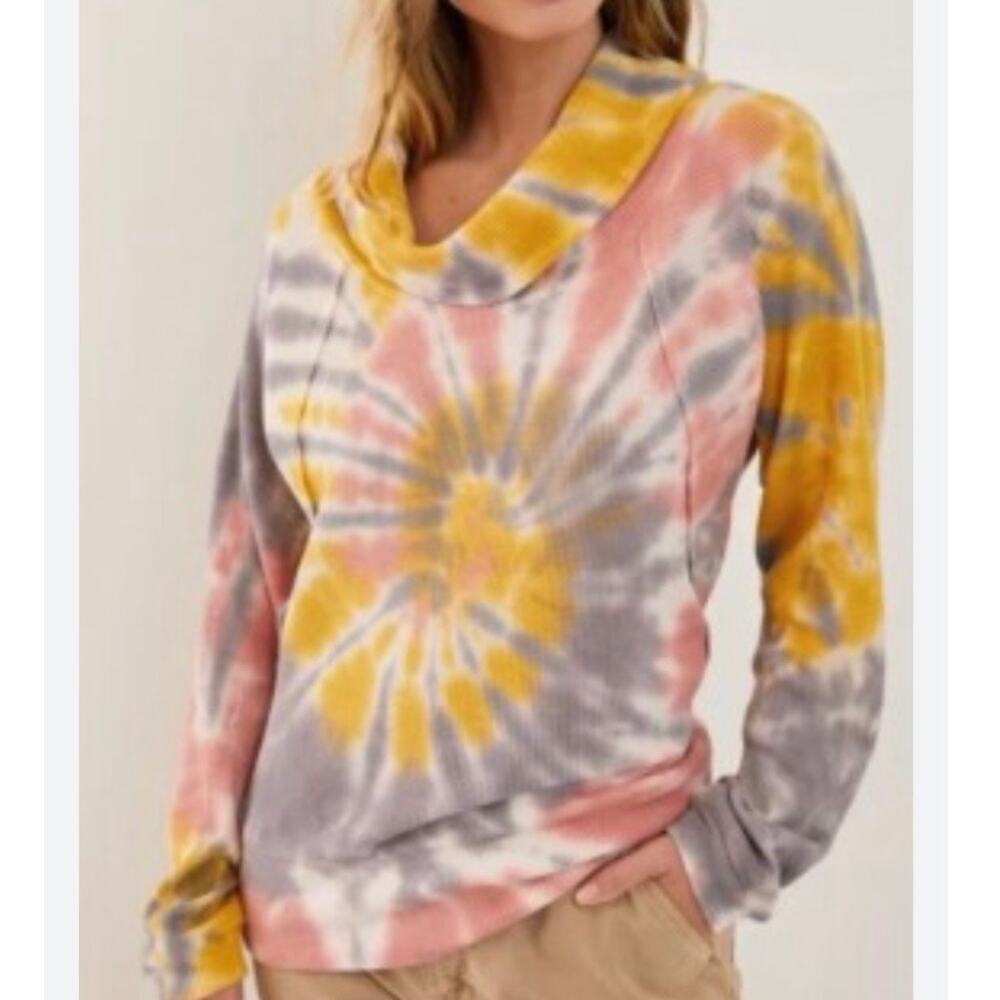 PILCRO x ANTHROPOLOGIE | Cowl Neck Thermal‎ Waffle Knit Top Sweatshirt | Medium